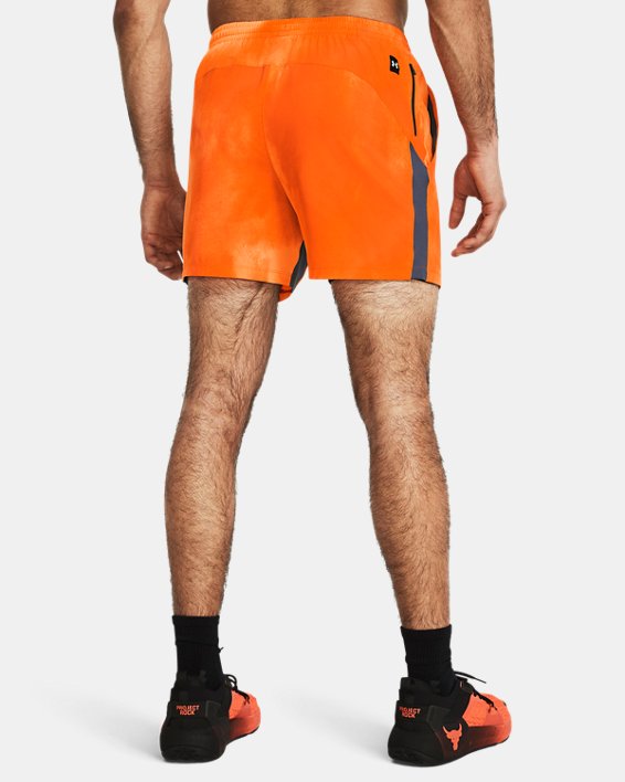 Men's Project Rock Ultimate 5" Training Printed Shorts in Orange image number 1